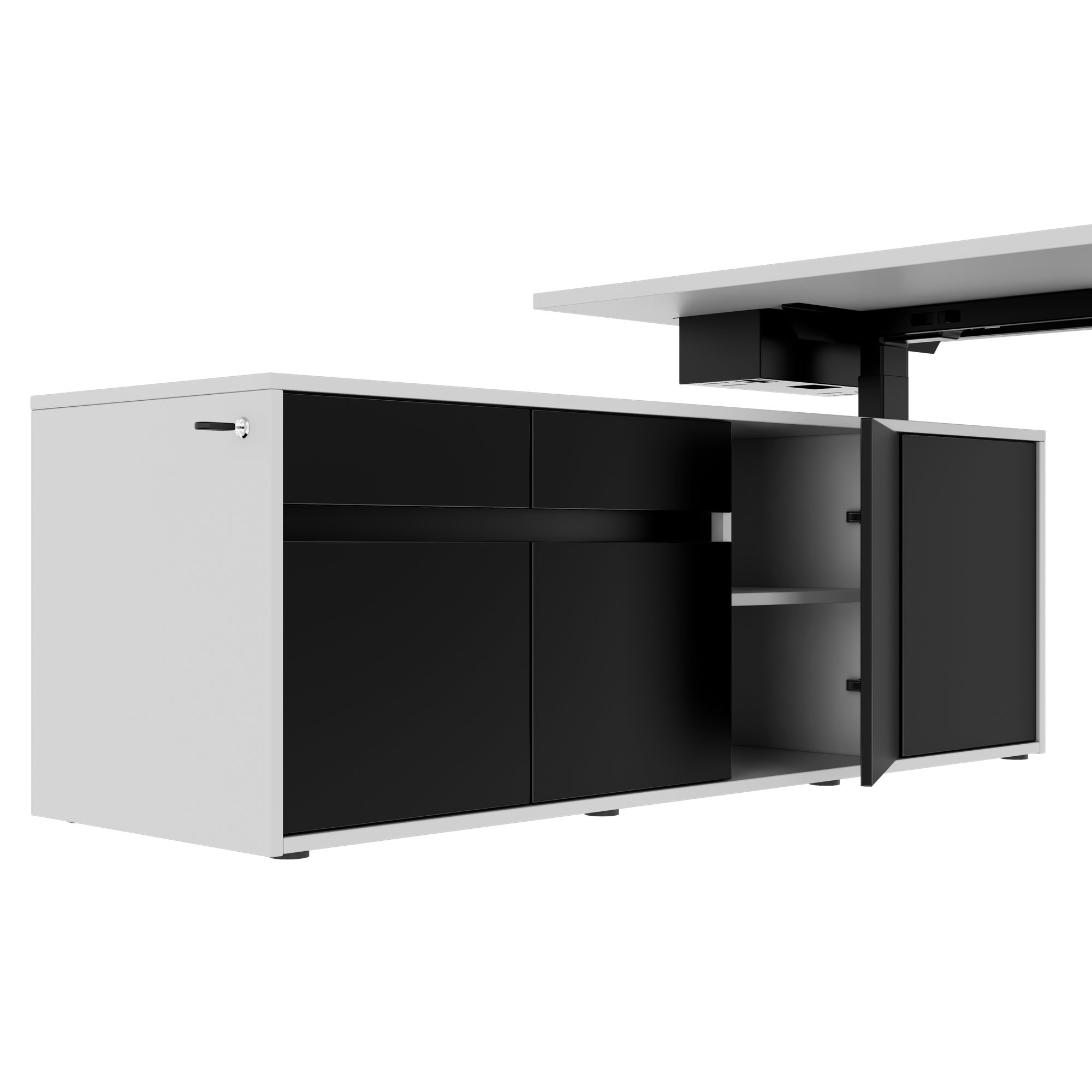 MOTION Bureau à 2 moteurs avec buffet | Réglable à hauteur électrique, 2000 x 1800 mm, gris perlé - 6 Main Image