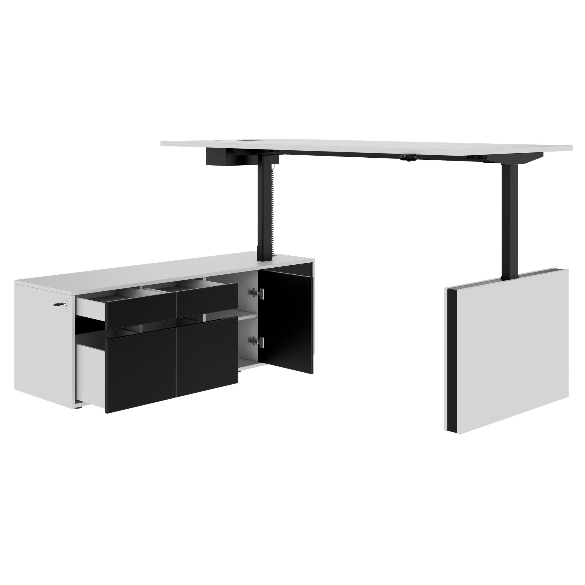 MOTION Bureau à 2 moteurs avec buffet | Réglable à hauteur électrique, 2000 x 1800 mm, gris perlé - 7 Main Image