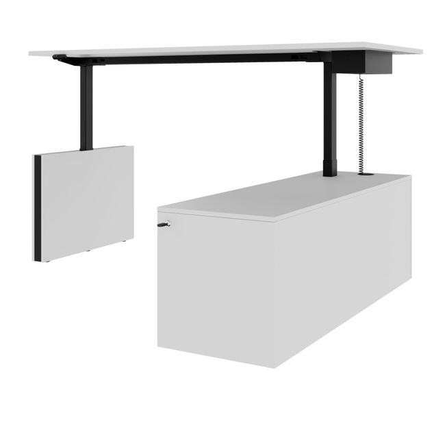 MOTION 2-Motoren-Schreibtisch mit Sideboard | Elektrisch höhenverstellbar, 2000 x 1800 mm, Perlgrau