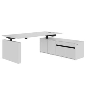 MOTION 2-Motoren-Schreibtisch mit Sideboard | Elektrisch höhenverstellbar, 2000 x 1800 mm, Perlgrau