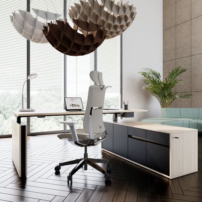 MOTION 2-Motoren-Schreibtisch mit Sideboard | Elektrisch höhenverstellbar, 2000 x 1800 mm, Sandesche