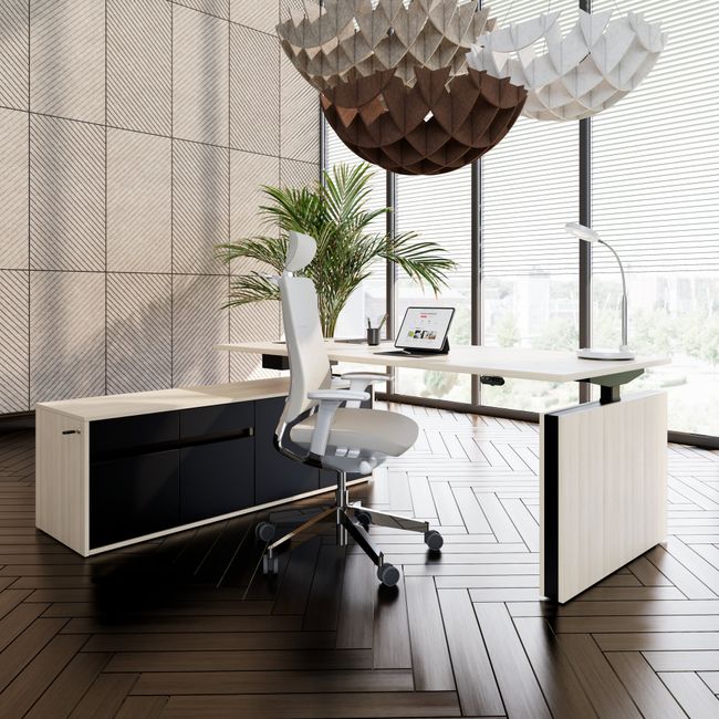 MOTION 2-Motoren-Schreibtisch mit Sideboard | Elektrisch höhenverstellbar, 2000 x 1800 mm, Sandesche