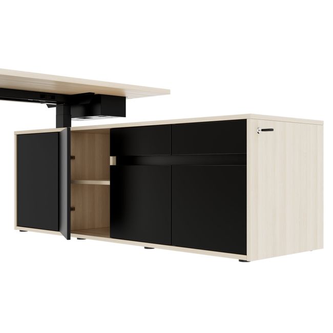MOTION 2-Motoren-Schreibtisch mit Sideboard | Elektrisch höhenverstellbar, 2000 x 1800 mm, Sandesche