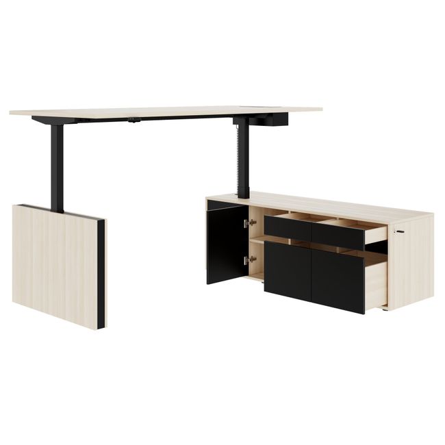 MOTION 2-Motoren-Schreibtisch mit Sideboard | Elektrisch höhenverstellbar, 2000 x 1800 mm, Sandesche