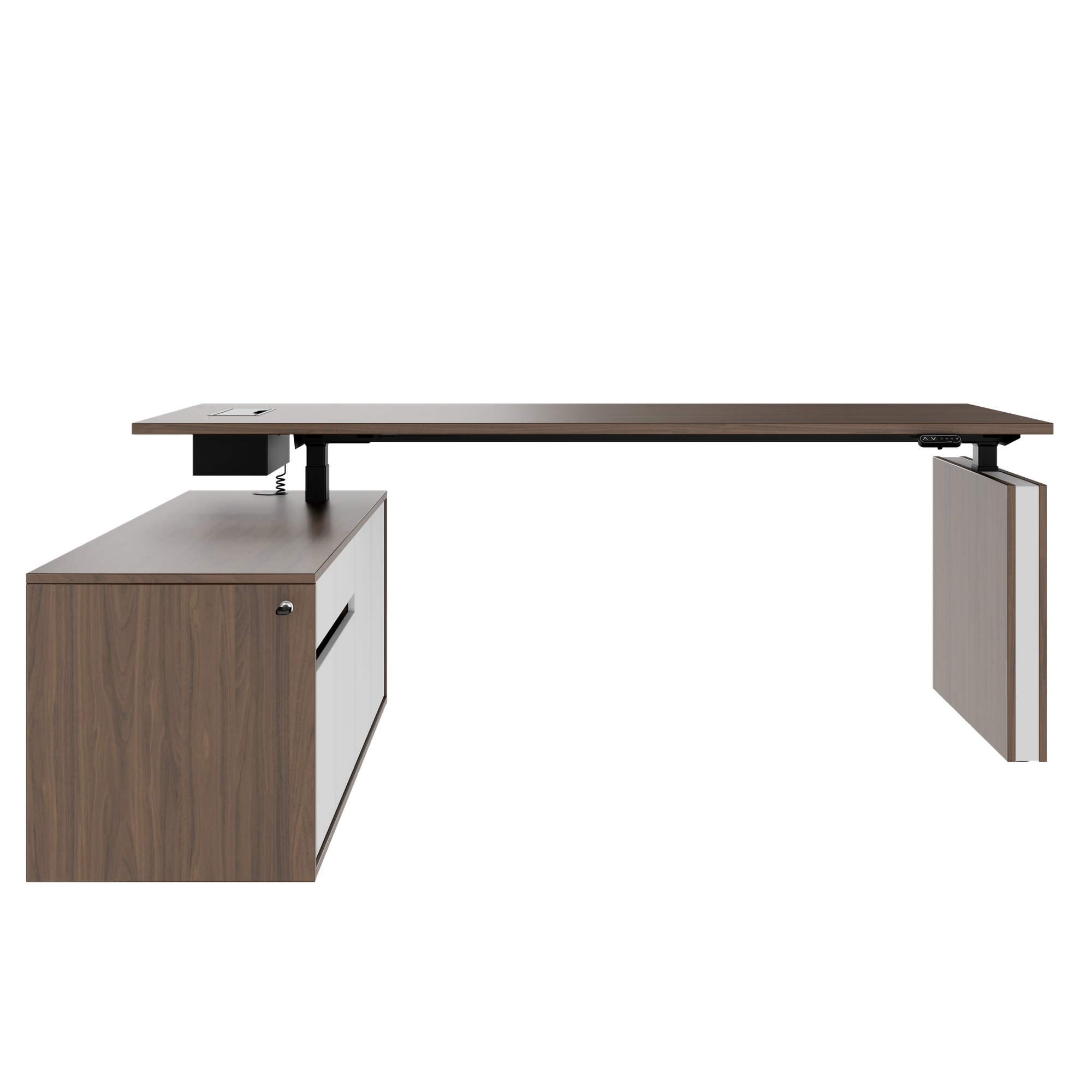MOTION 2 motor desk with sideboard | Electrically height adjustable, 2000 x 1800 mm, walnut - 2 Main Image