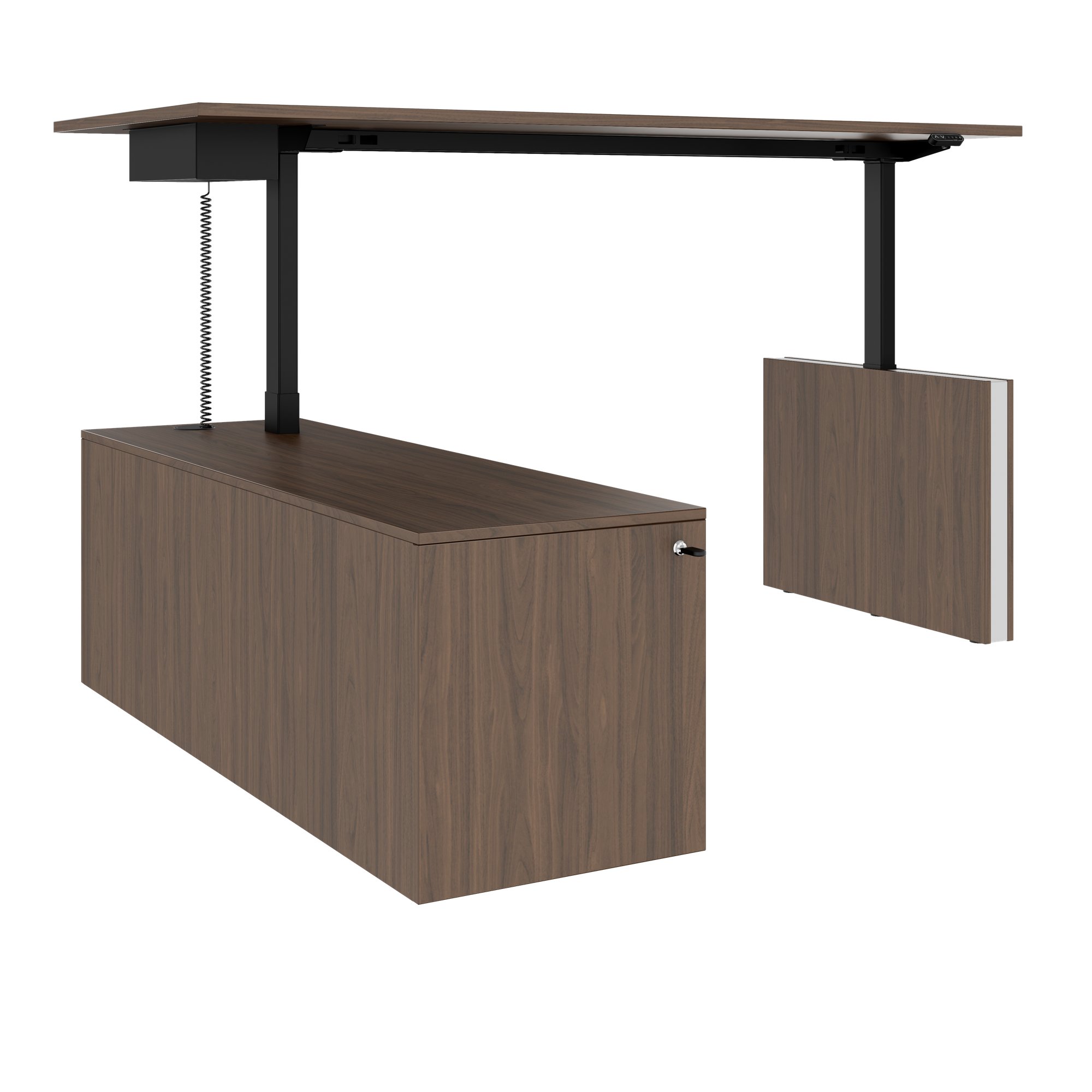 MOTION 2 motor desk with sideboard | Electrically height adjustable, 2000 x 1800 mm, walnut - 3 Main Image