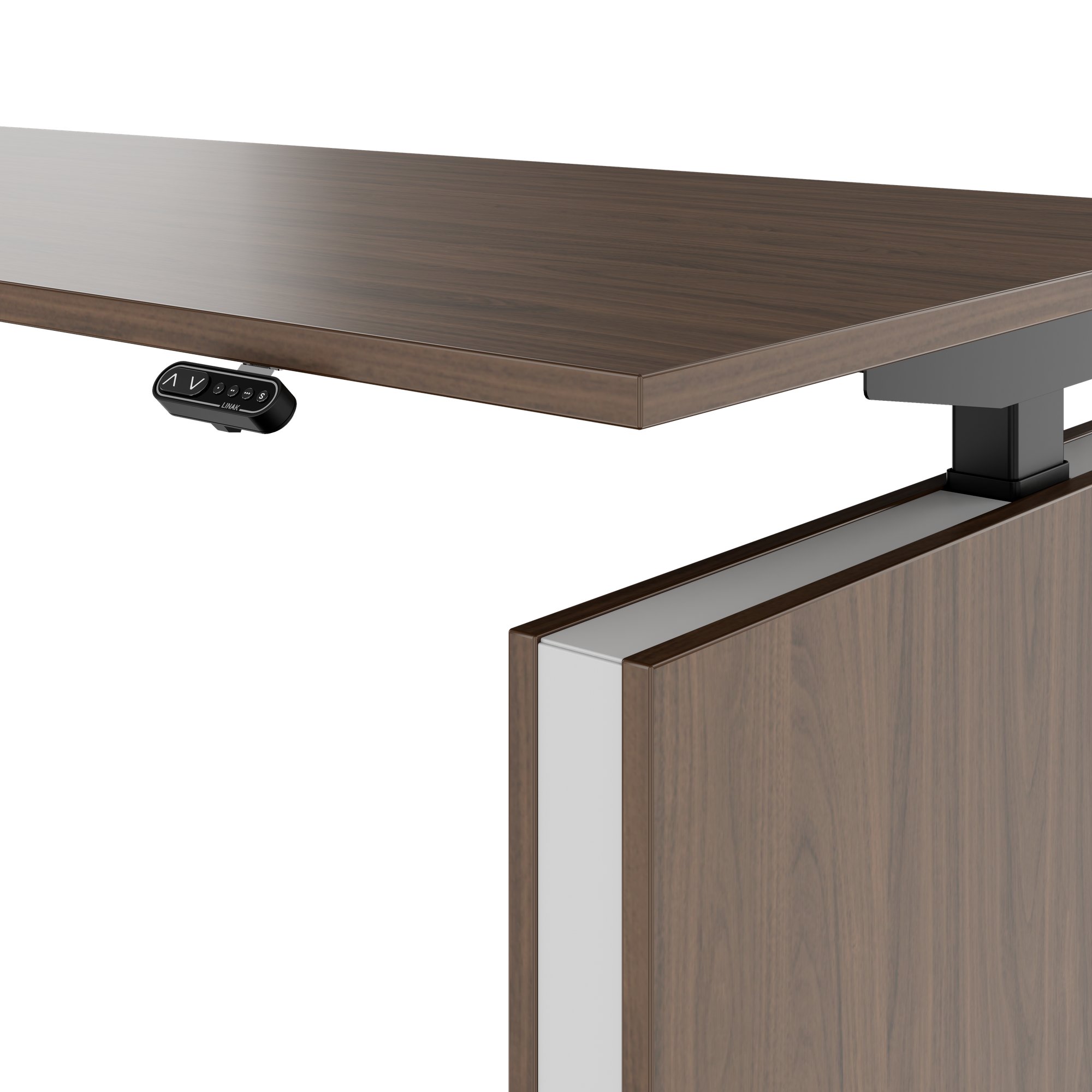 MOTION 2 motor desk with sideboard | Electrically height adjustable, 2000 x 1800 mm, walnut - 4 Main Image