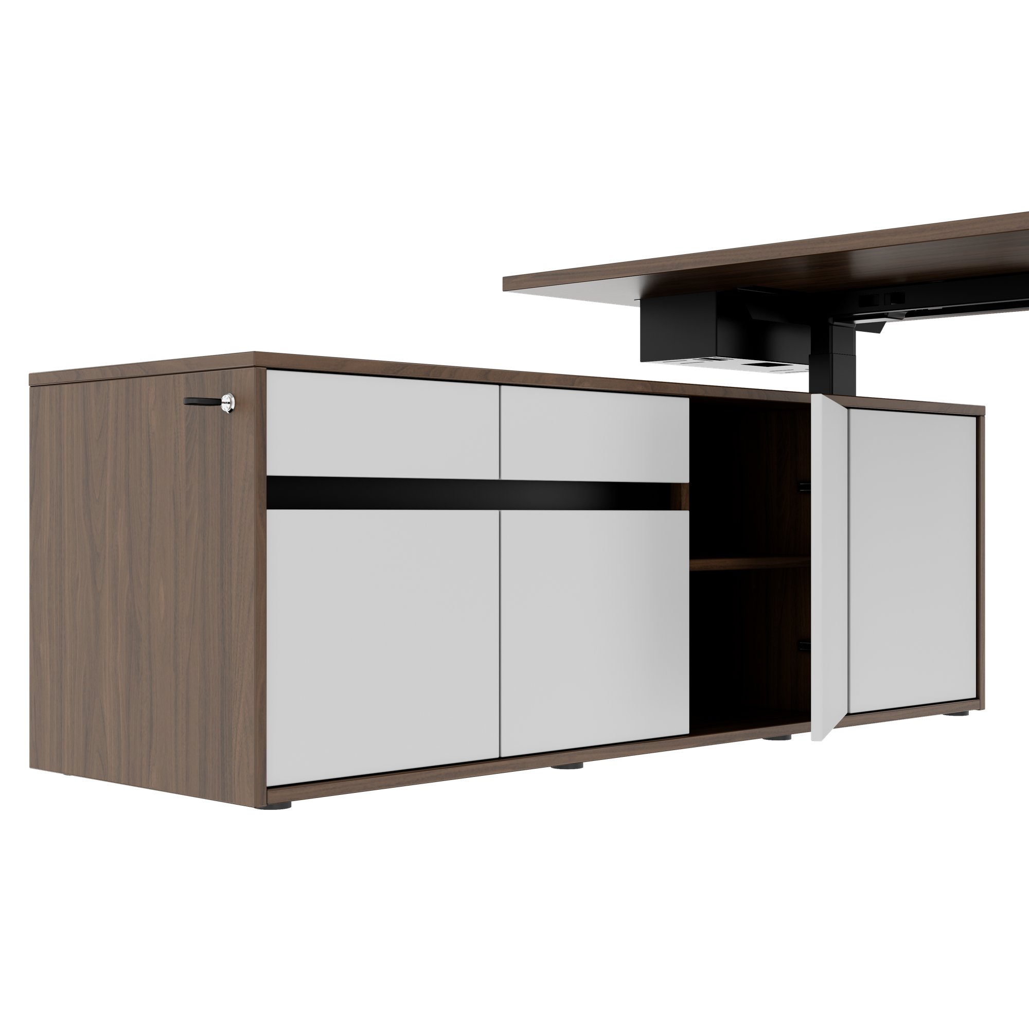 MOTION 2 motor desk with sideboard | Electrically height adjustable, 2000 x 1800 mm, walnut - 6 Main Image