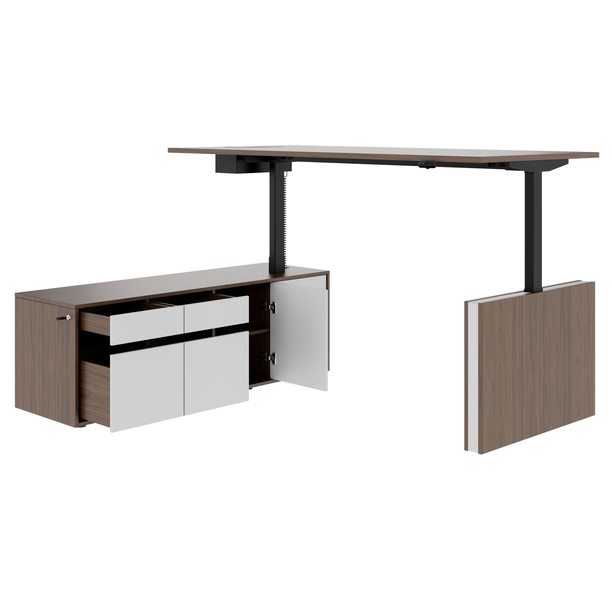 MOTION 2 motor desk with sideboard | Electrically height adjustable, 2000 x 1800 mm, walnut - 7 Main Image