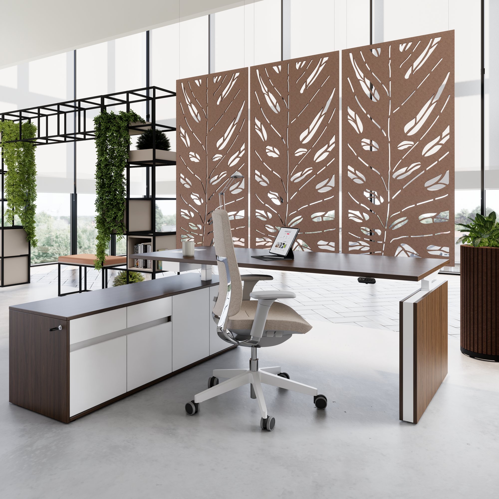 MOTION 2 motor desk with sideboard | Electrically height adjustable, 2000 x 1800 mm, walnut - 14 Main Image