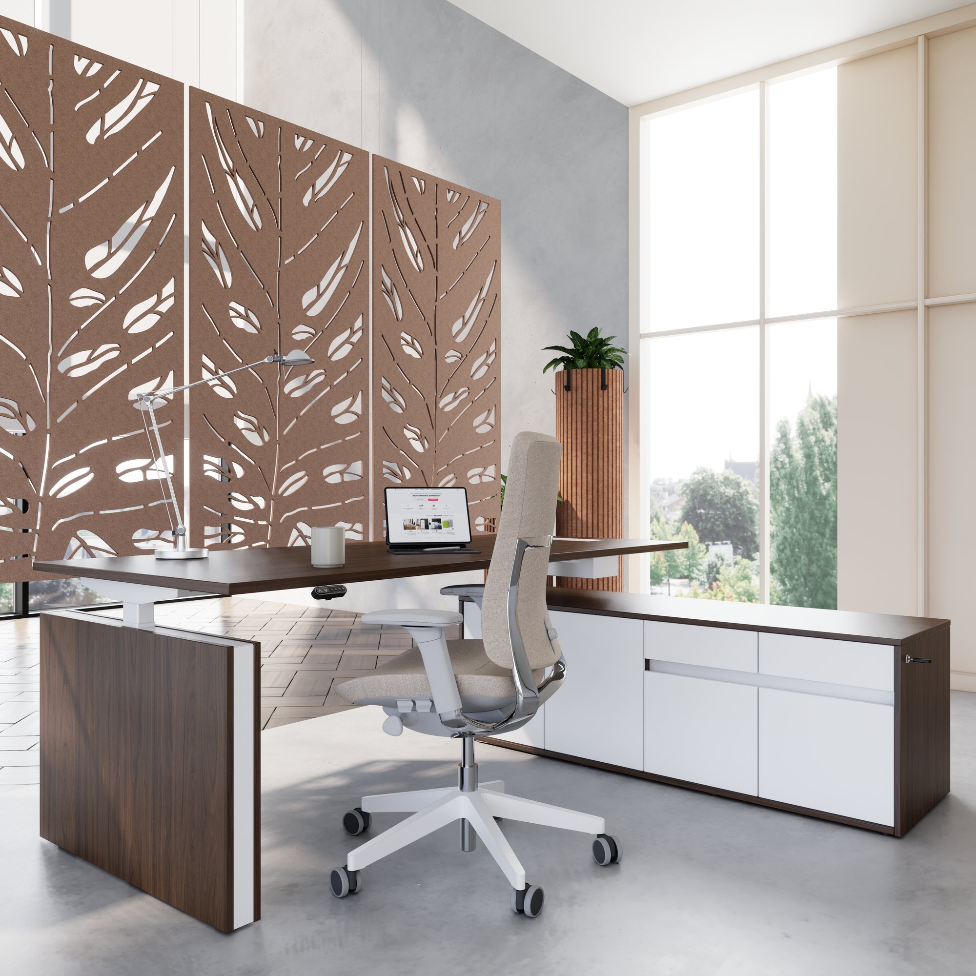 MOTION 2 motor desk with sideboard | Electrically height adjustable, 2000 x 1800 mm, walnut - 15 Main Image