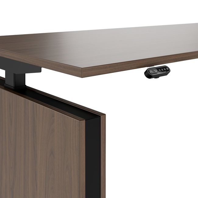 MOTION 2-Motoren-Schreibtisch mit Sideboard | Elektrisch höhenverstellbar, 2000 x 1800 mm, Nussbaum