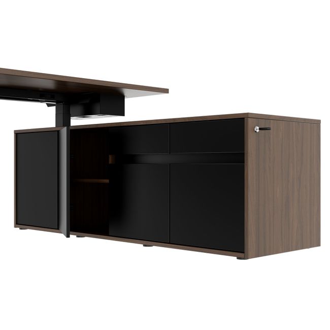 MOTION 2-Motoren-Schreibtisch mit Sideboard | Elektrisch höhenverstellbar, 2000 x 1800 mm, Nussbaum