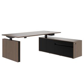 MOTION 2-Motoren-Schreibtisch mit Sideboard | Elektrisch höhenverstellbar, 2000 x 1800 mm, Nussbaum