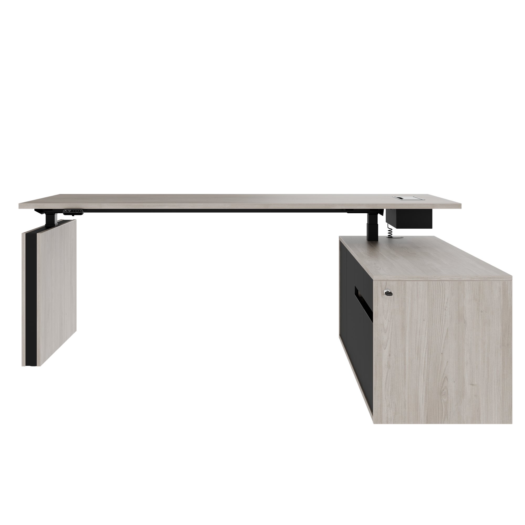 MOTION Bureau à 2 moteurs avec buffet | Réglable à hauteur électrique, 2000 x 1800 mm, gris de chêne nord - 2 Main Image