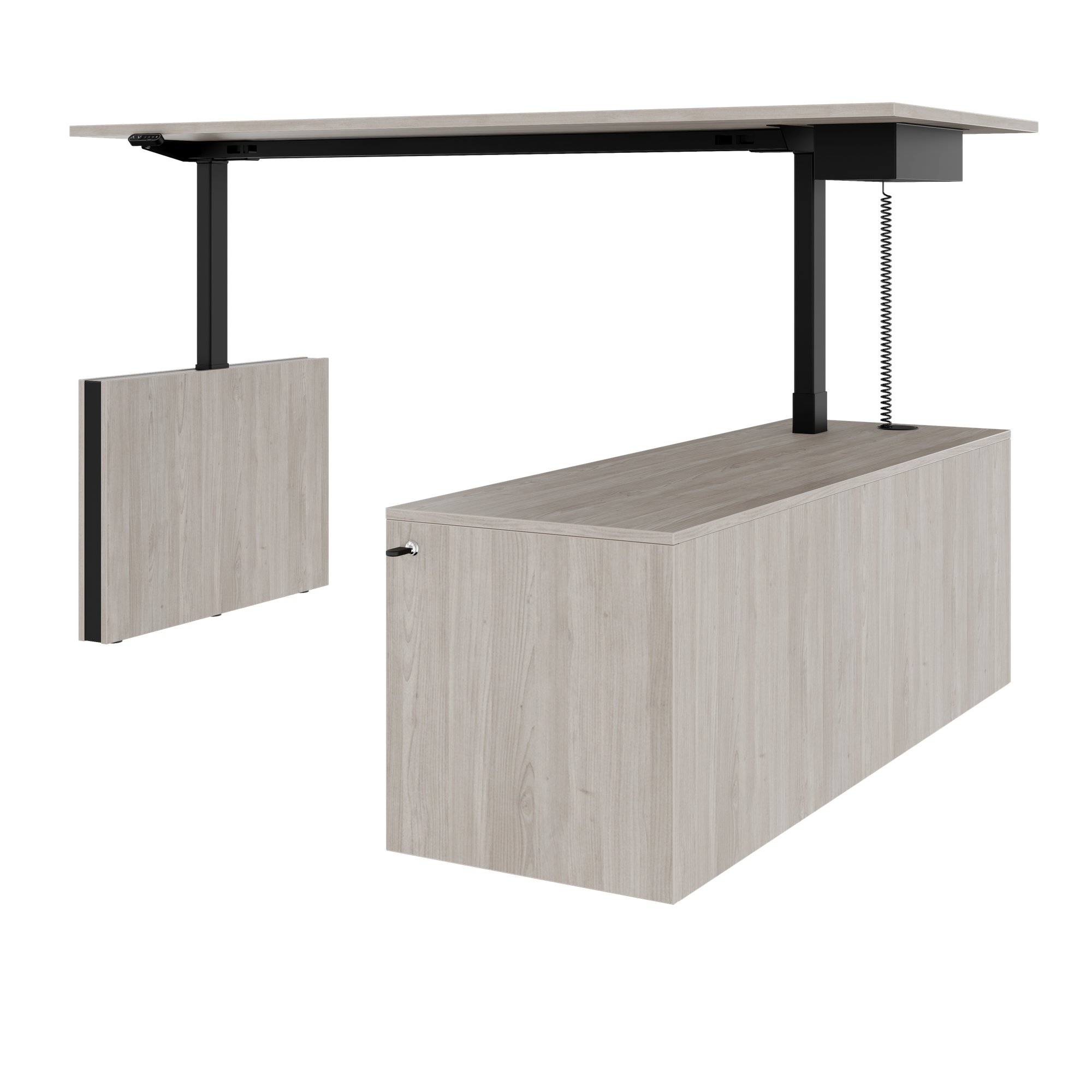 MOTION Bureau à 2 moteurs avec buffet | Réglable à hauteur électrique, 2000 x 1800 mm, gris de chêne nord - 3 Main Image