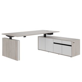 MOTION 2-Motoren-Schreibtisch mit Sideboard | Elektrisch höhenverstellbar, 2000 x 1800 mm, Nordeiche grau