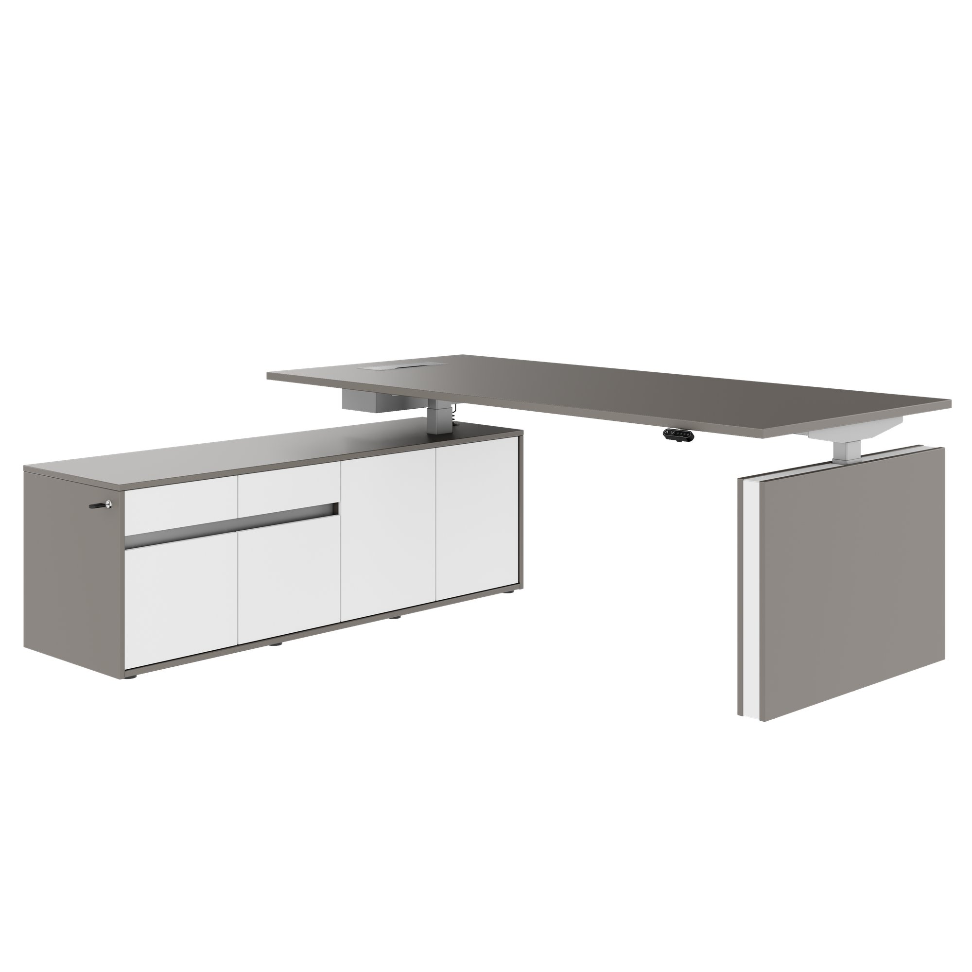 MOTION 2 motor desk with sideboard | Electrically height adjustable, 2000 x 1800 mm, Cubanite gray - 3 Main Image
