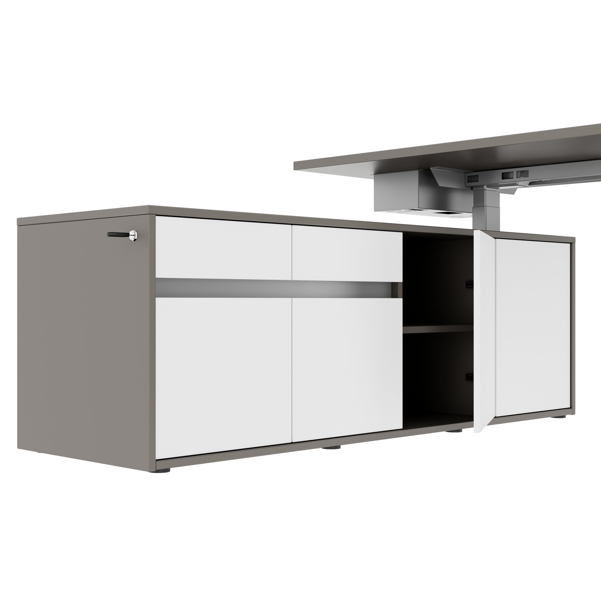 MOTION 2 motor desk with sideboard | Electrically height adjustable, 2000 x 1800 mm, Cubanite gray - 8 Main Image