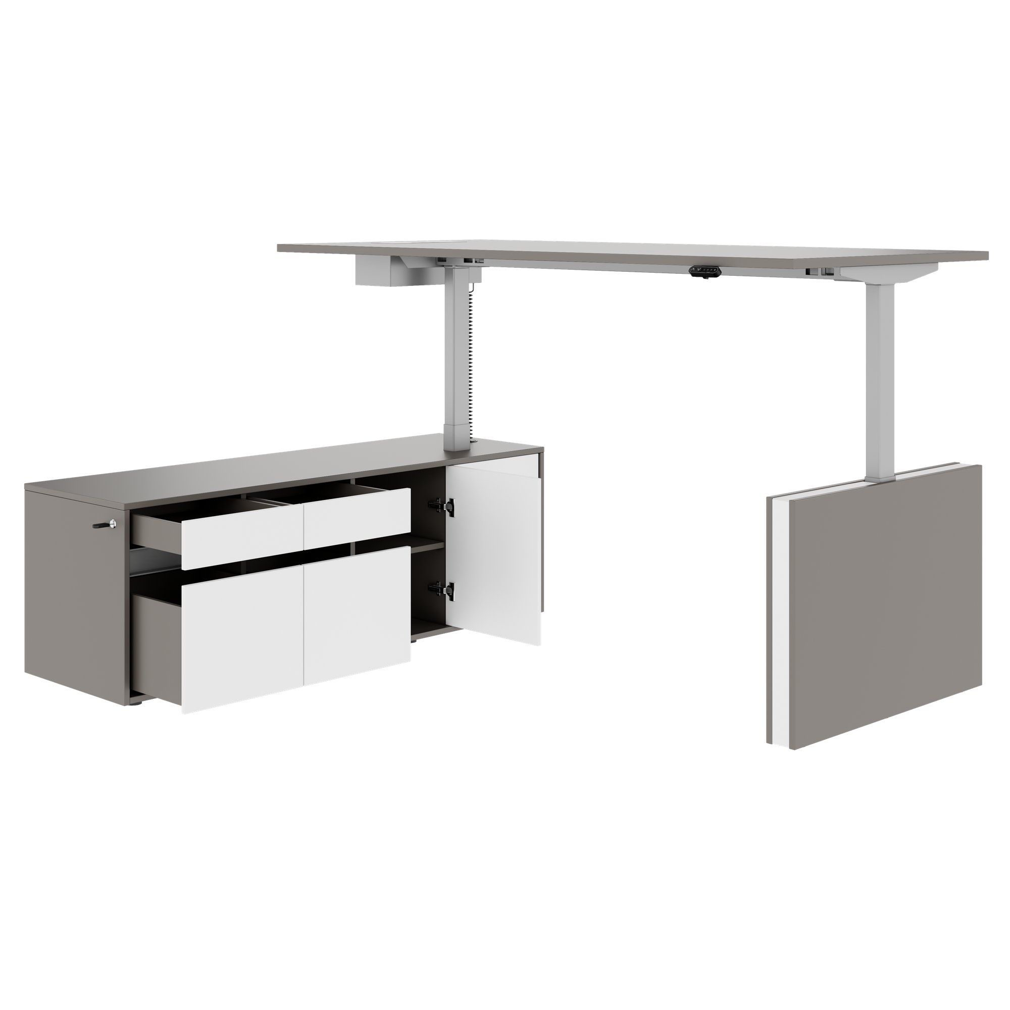 MOTION 2 motor desk with sideboard | Electrically height adjustable, 2000 x 1800 mm, Cubanite gray - 9 Main Image