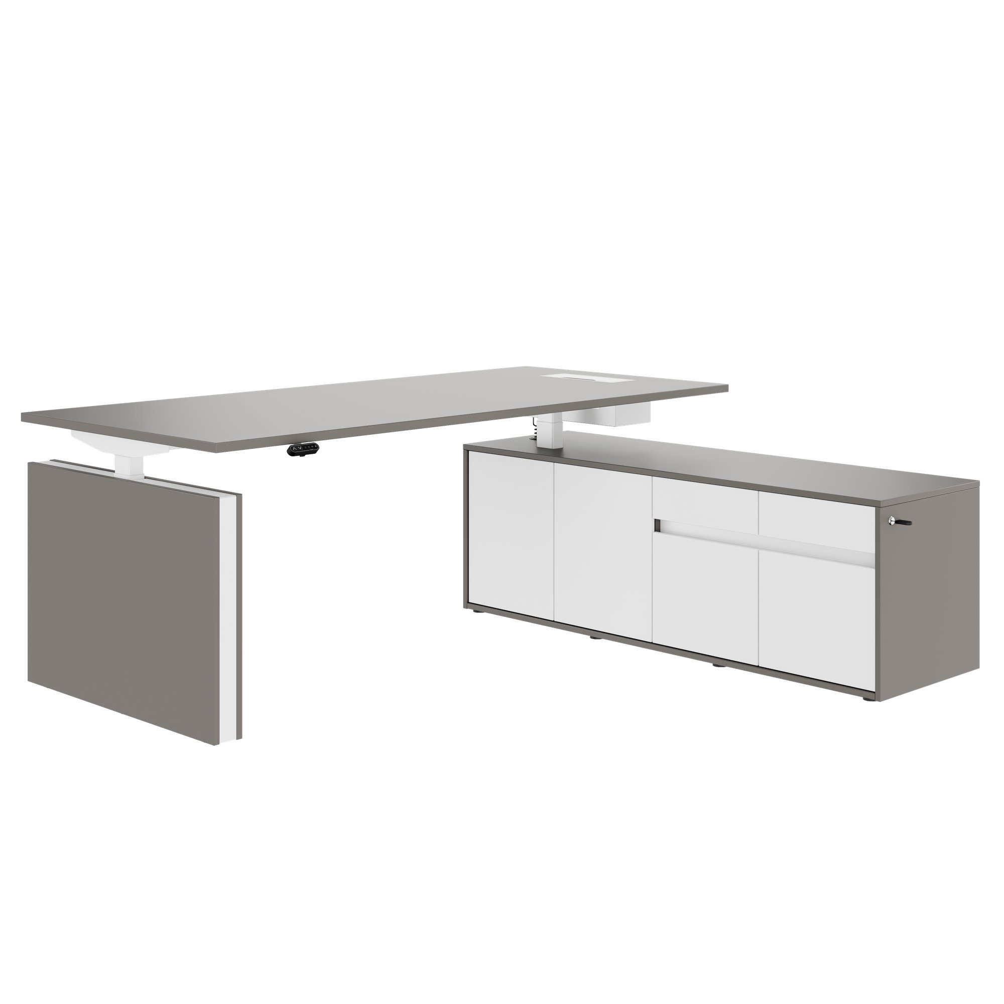 MOTION 2 motor desk with sideboard | Electrically height adjustable, 2000 x 1800 mm, Cubanite gray - 3 Main Image