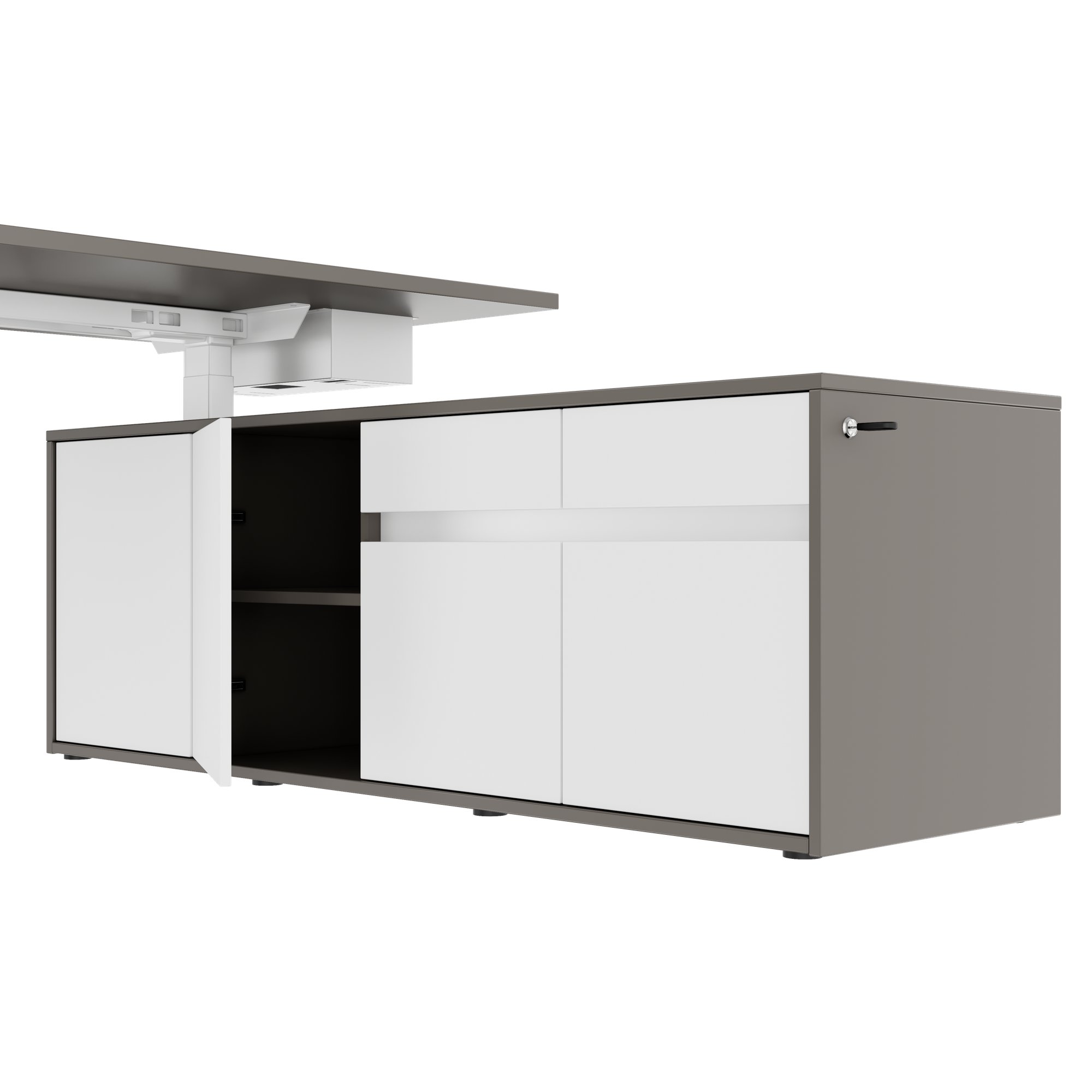 MOTION 2 motor desk with sideboard | Electrically height adjustable, 2000 x 1800 mm, Cubanite gray - 8 Main Image