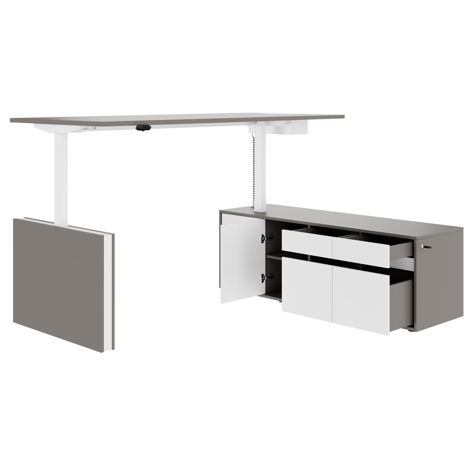 MOTION 2 motor desk with sideboard | Electrically height adjustable, 2000 x 1800 mm, Cubanite gray - 9 Main Image