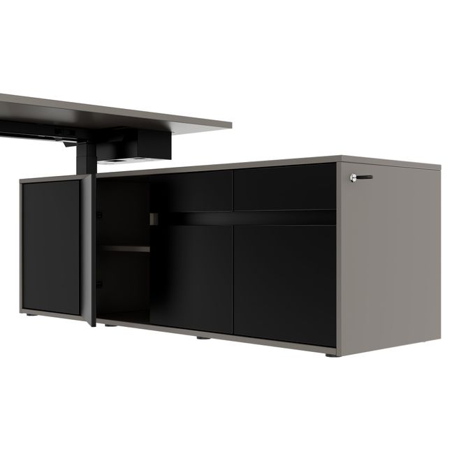 MOTION 2-Motoren-Schreibtisch mit Sideboard | Elektrisch höhenverstellbar, 2000 x 1800 mm, Cubanitgrau