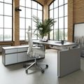 MOTION 2-Motoren-Schreibtisch mit Sideboard | Elektrisch höhenverstellbar, 2000 x 1800 mm, Cubanitgrau