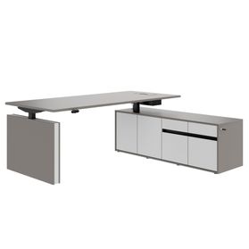 MOTION 2-Motoren-Schreibtisch mit Sideboard | Elektrisch höhenverstellbar, 2000 x 1800 mm, Cubanitgrau