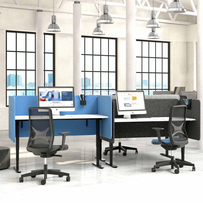 DESK Akustik-Tischtrennwand | 760 mm hoch, Polyesterbezug BERTA