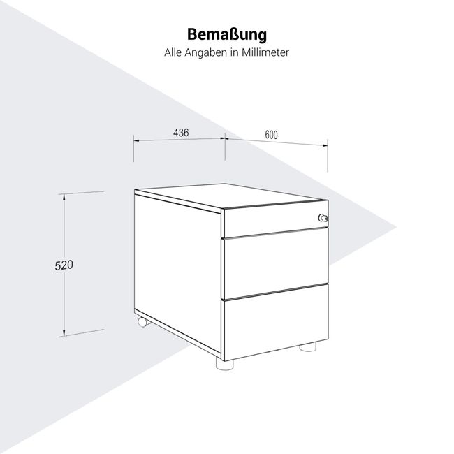 NOVA Rollcontainer | 2 XL-Schubladen + 1 Kleinteilefach, 600 mm tief, Weiß