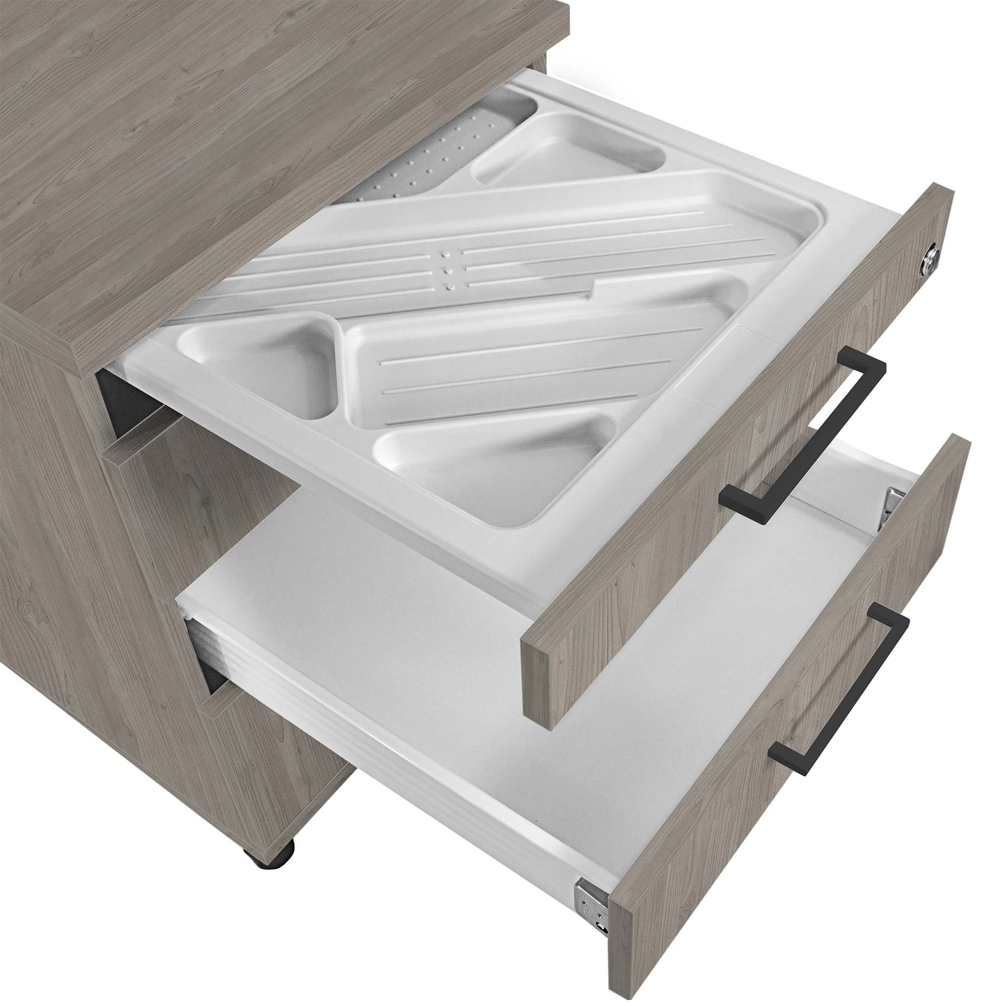 OPTIMA Conteneur en rouleau | 3 tiroirs + 1 petit compartiment de pièces, 600 mm de profondeur, gris de chêne nord - 2 Main Image