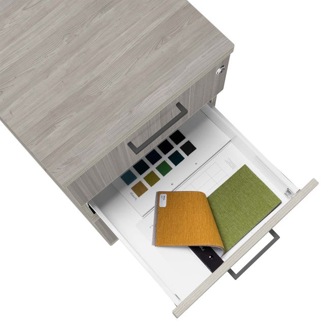 OPTIMA Rollcontainer | 3 Schubladen + 1 Kleinteilefach, 600 mm tief, Nordeiche grau