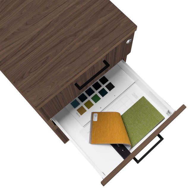 OPTIMA Rollcontainer | 3 Schubladen + 1 Kleinteilefach, 600 mm tief, Nussbaum