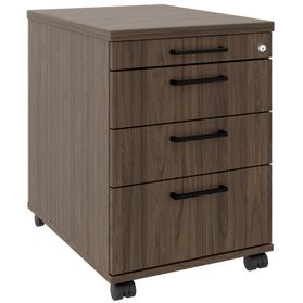 OPTIMA Rollcontainer | 3 Schubladen + 1 Kleinteilefach, 600 mm tief, Nussbaum