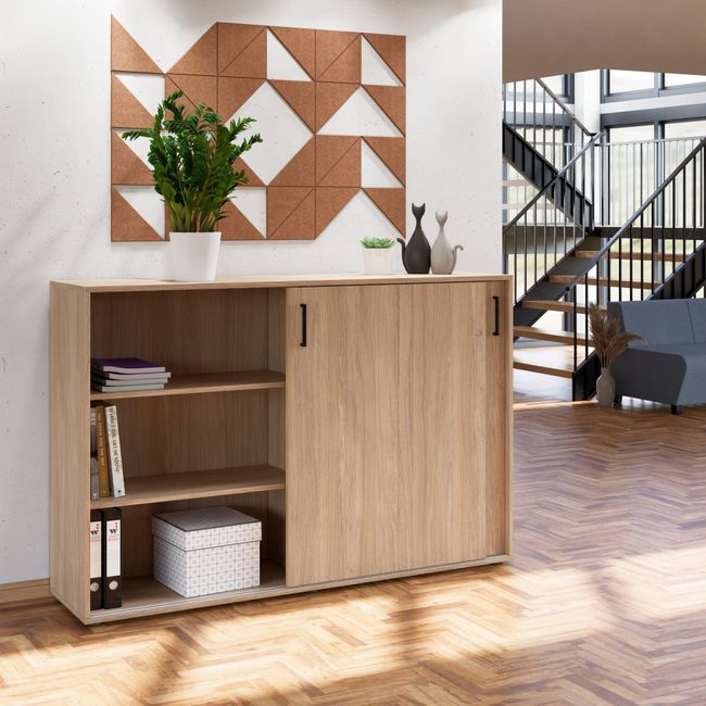 NOVA Schiebetürenschrank | 3 OH, 1640 x 1085 mm, Bernsteineiche