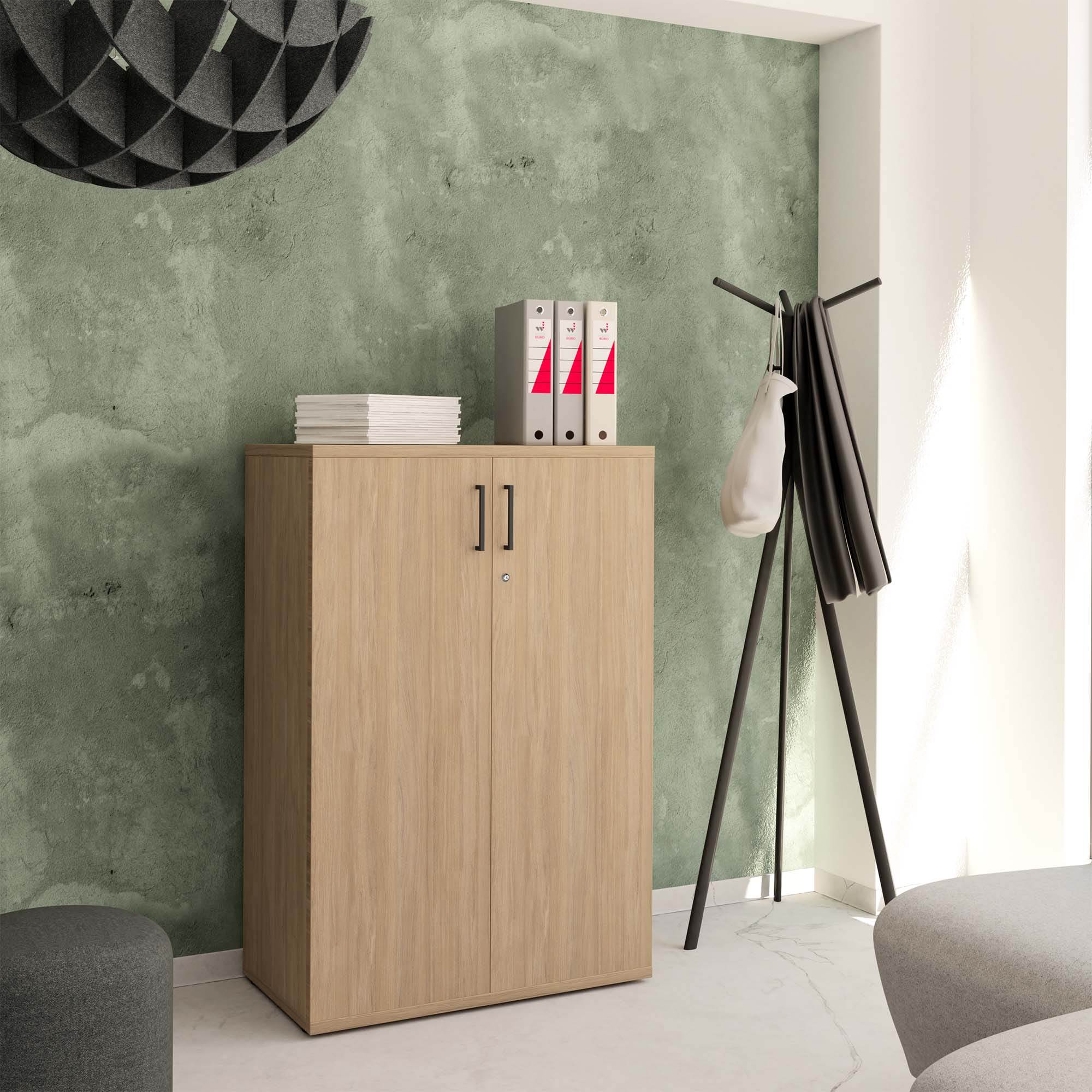UNI double door wardrobe | 3 OH, 800 x 1143 mm, amber oak - 1 Main Image