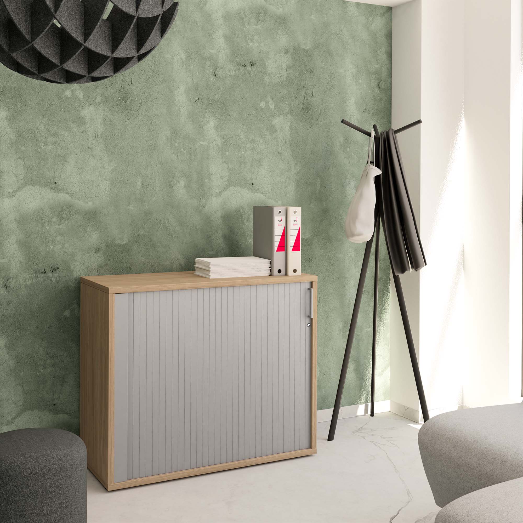 UNI horizontal roller shutter cabinet | 2 OH, 1000 x 777 mm, amber oak / silver - 1 Main Image