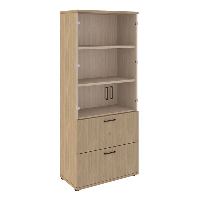 UNI Vitrinenschrank mit Hängeregister | 5 OH, 800 x 1897 mm, Bernsteineiche