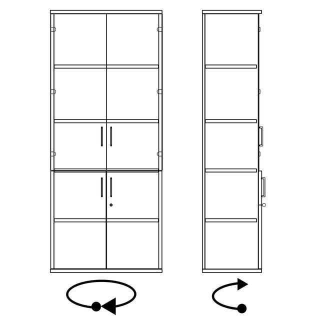 UNI Vitrinenschrank mit Hängeregister | 5 OH, 800 x 1897 mm, Bernsteineiche