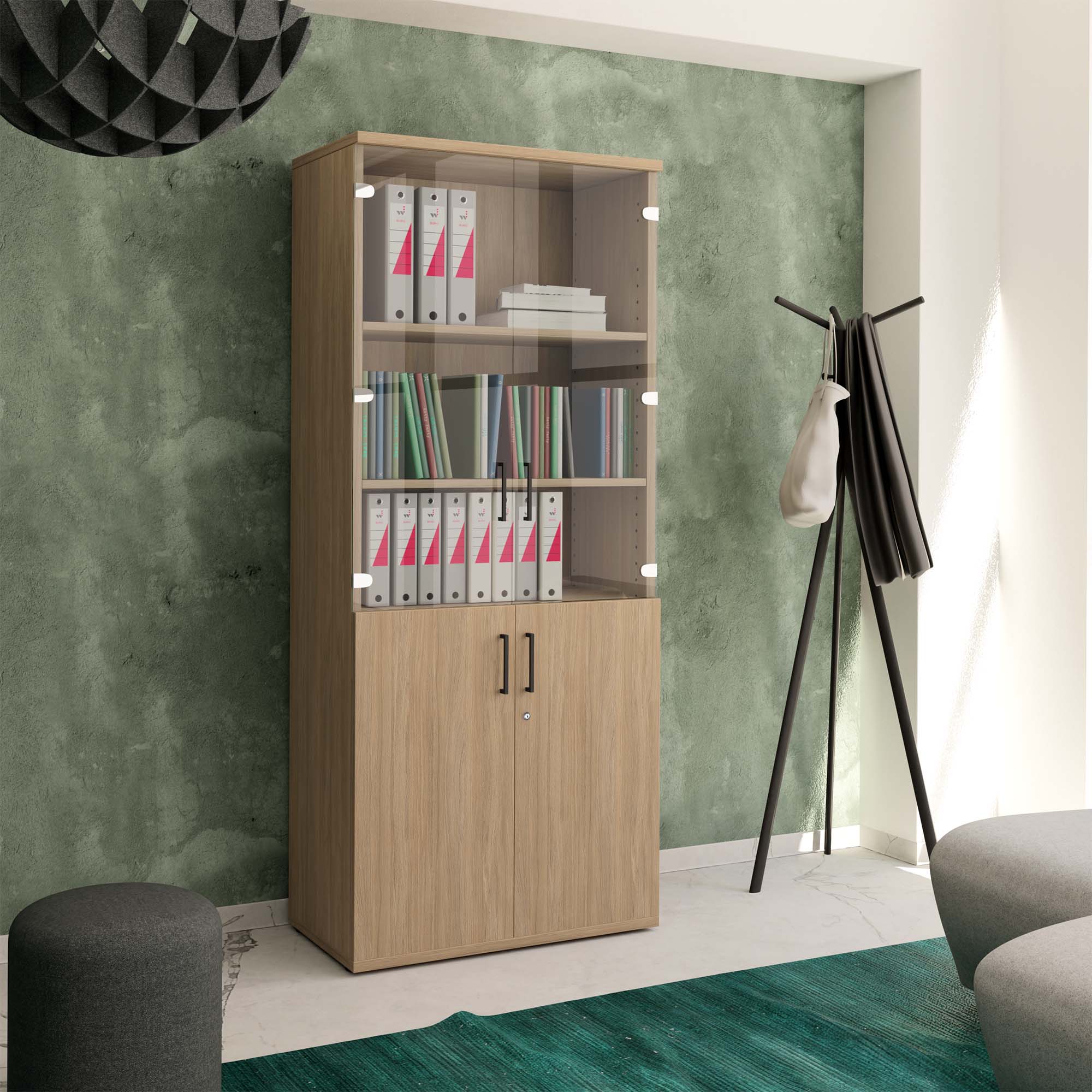 UNI display cabinet | 5 OH, 800 x 1897 mm, amber oak - 1 Main Image