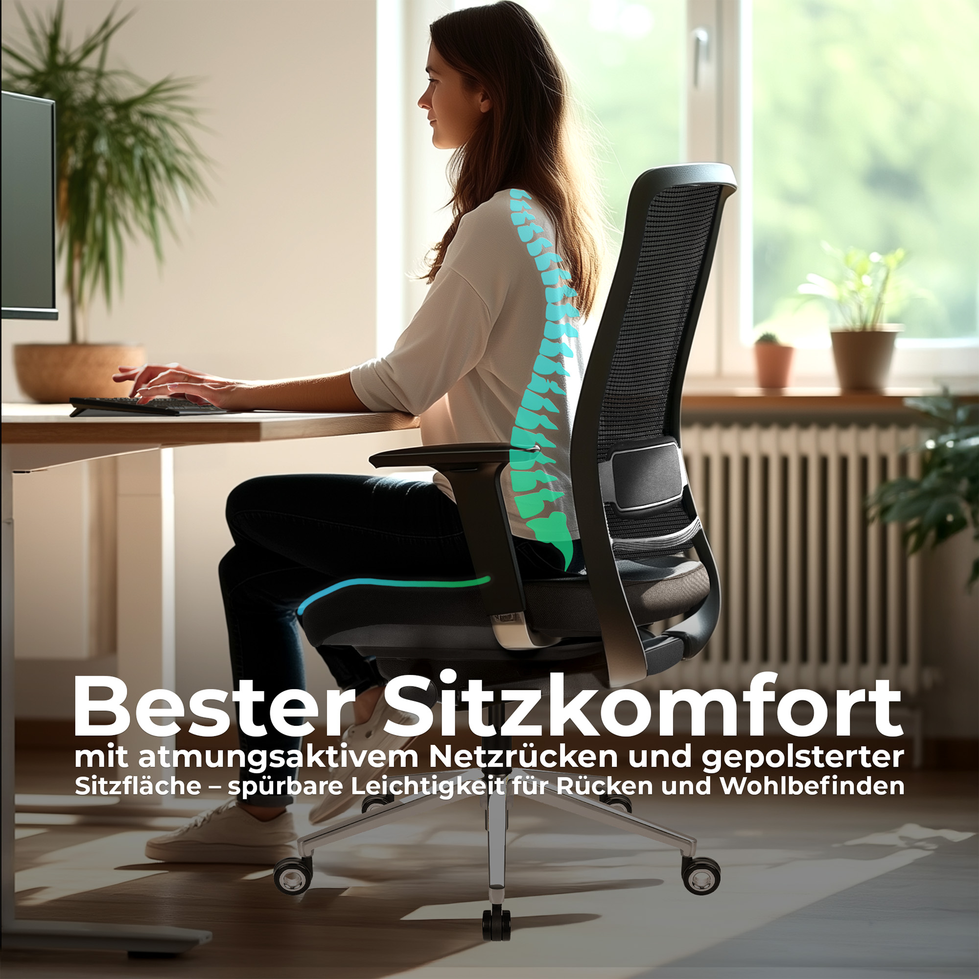 FILO 2.0 Bürodrehstuhl | Premium-Drehstuhl, Lordosenstütze, Netzrücken, 4D-Armlehnen, Grau - 2 Main Image