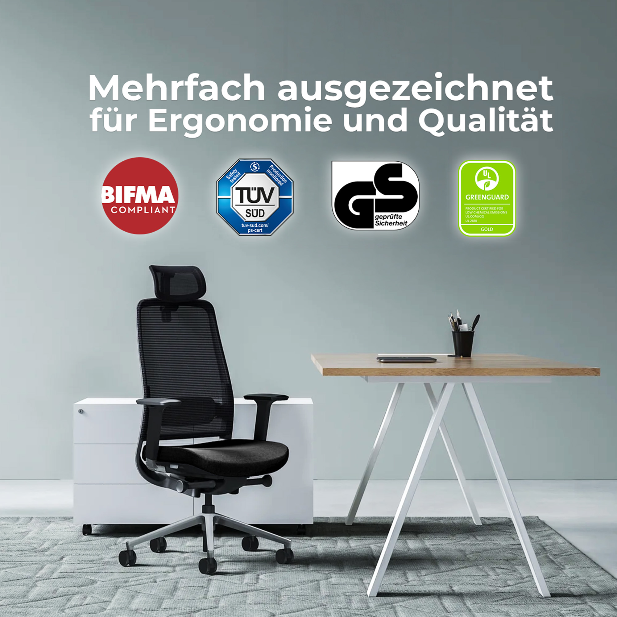 FILO 2.0 Bürodrehstuhl | Premium-Drehstuhl, Lordosenstütze, Netzrücken, 4D-Armlehnen, Grau - 5 Main Image