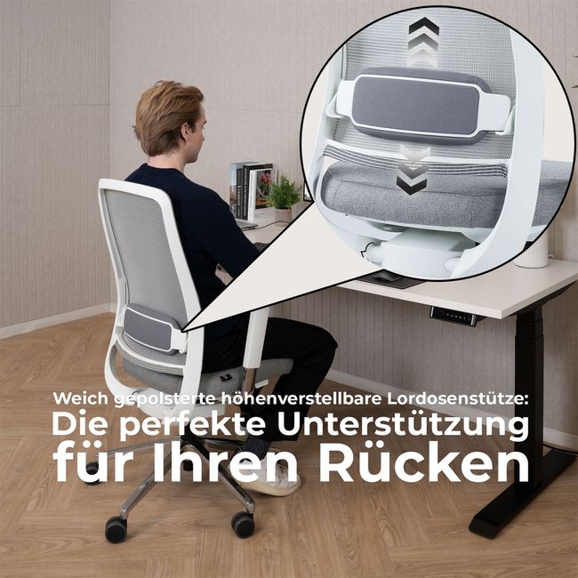FILO 2.0 Bürodrehstuhl | Premium-Drehstuhl, Lordosenstütze, Netzrücken, 4D-Armlehnen, Grau