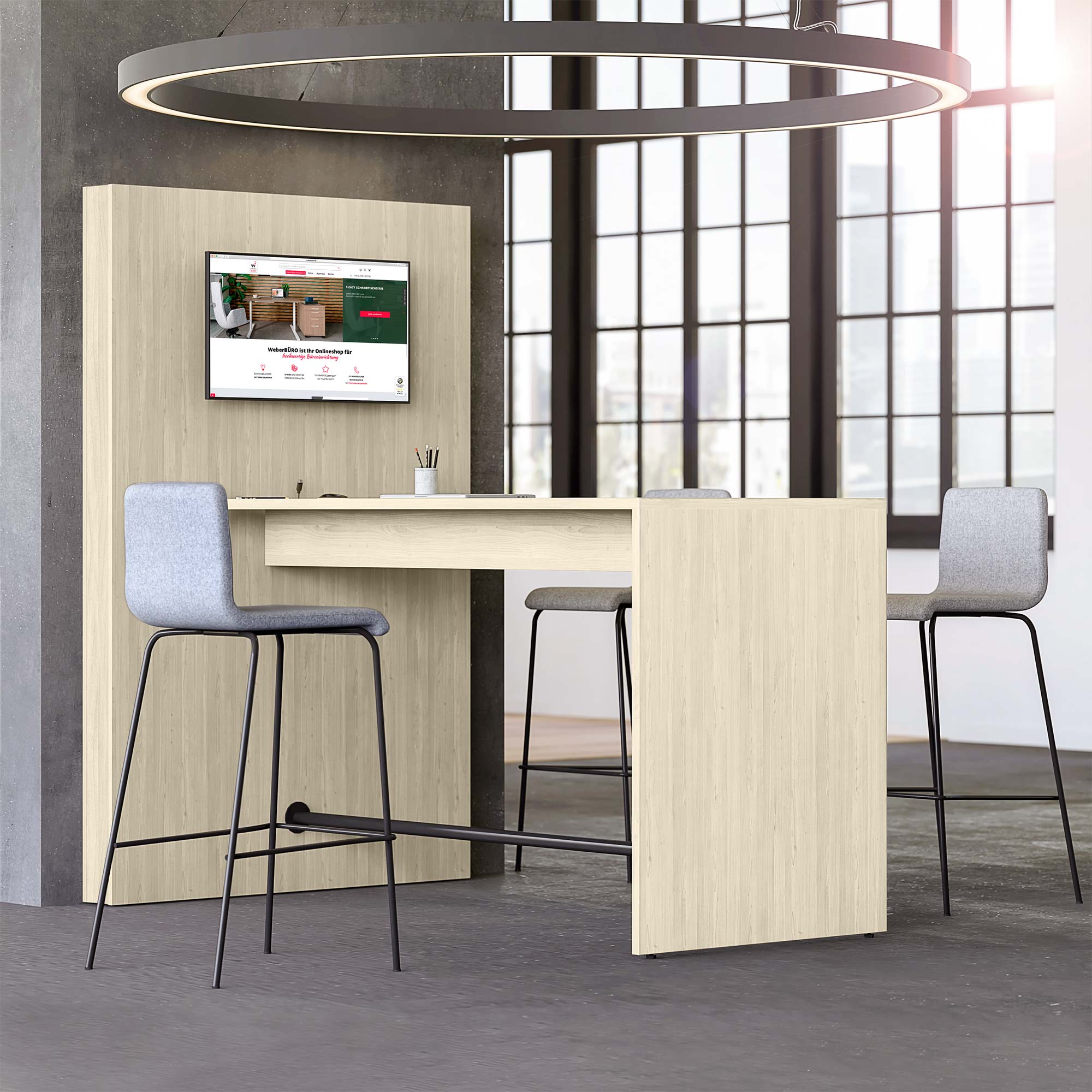 MEDIAWALL Besprechungstisch | Multimedia-Präsentation, Monitorhalterung, Steckdose integriert, 1932 x 1200 mm, Sandesche - 1 Main Image