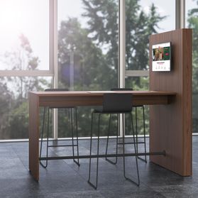 MEDIAWALL Besprechungstisch | Multimedia-Präsentation, Monitorhalterung, Steckdose integriert, 1932 x 1200 mm, Nussbaum