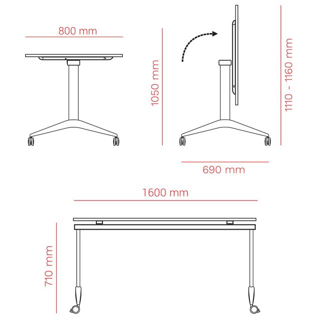MARA - SAVIO TILTING Klapptisch | Rollbar, klappbar, 1600 x 800 mm, Schwarz MARA - SAVIO TILTING Klapptisch | Rollbar, klappbar, 1600 x 800 mm, Schwarz