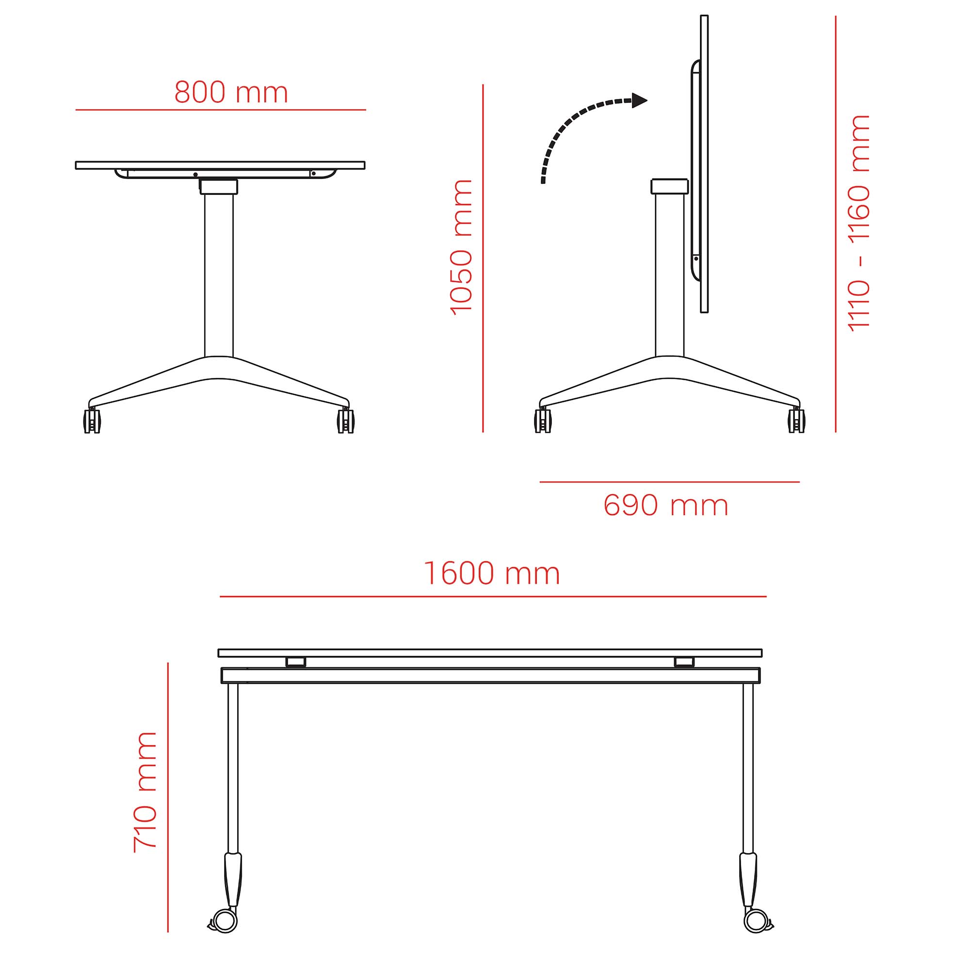 Mara SAVIO TILTING Tabella pieghevole | Arrotolabile, pieghevole, 1600 x 800 mm, grigio cubanite - 10 Main Image
