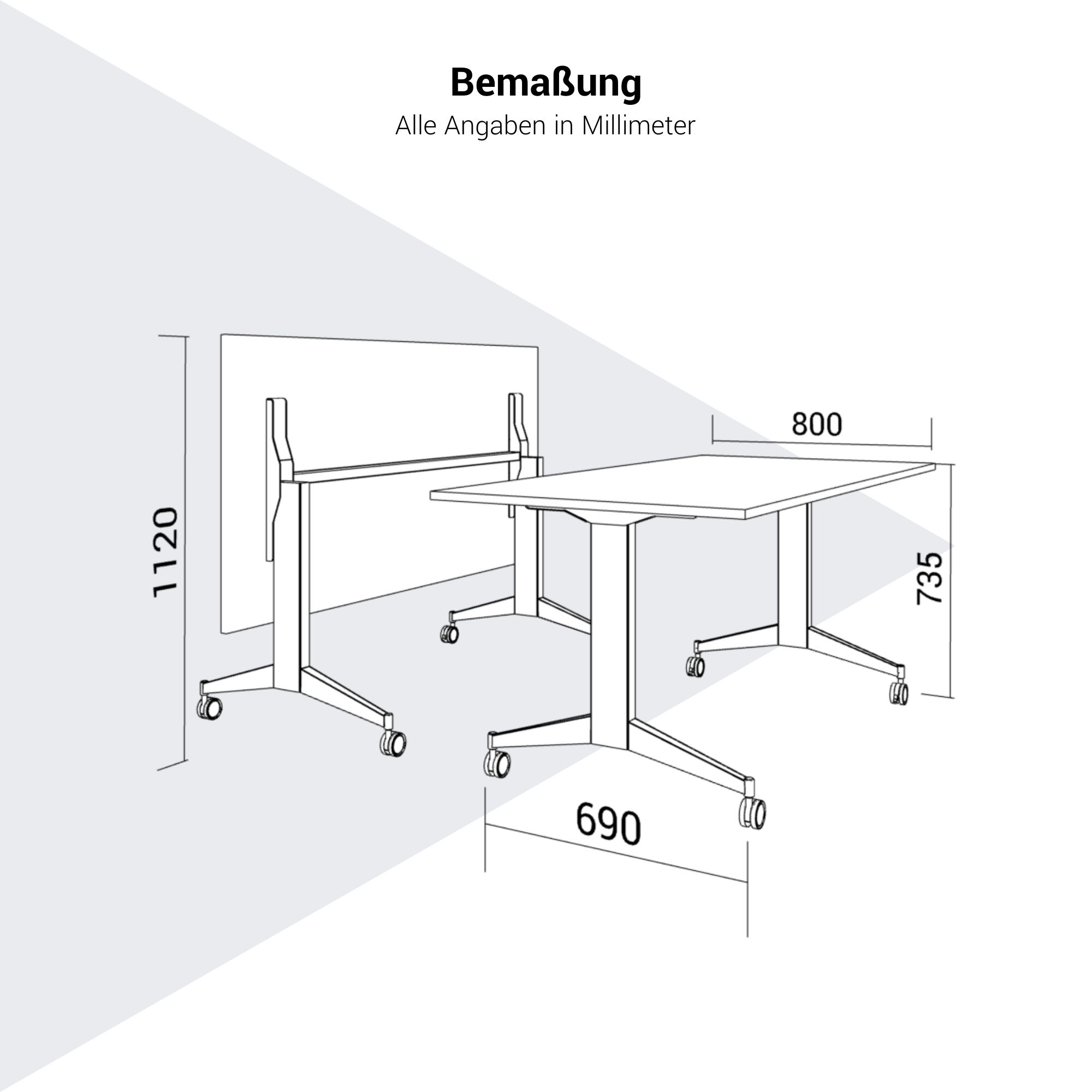 MARA - TILTING Table pliante | Roulante, pliable, 1600 x 800 mm, gris perle - 13 Main Image